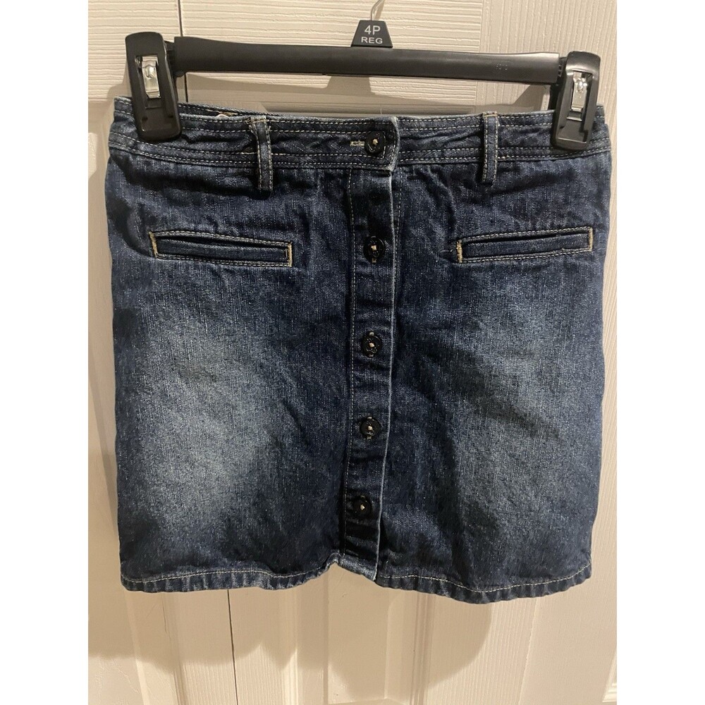 Lands End Kids Rise Girls 8 Denim Jean Skirt Shorts Adjustable Waist W/ Pockets